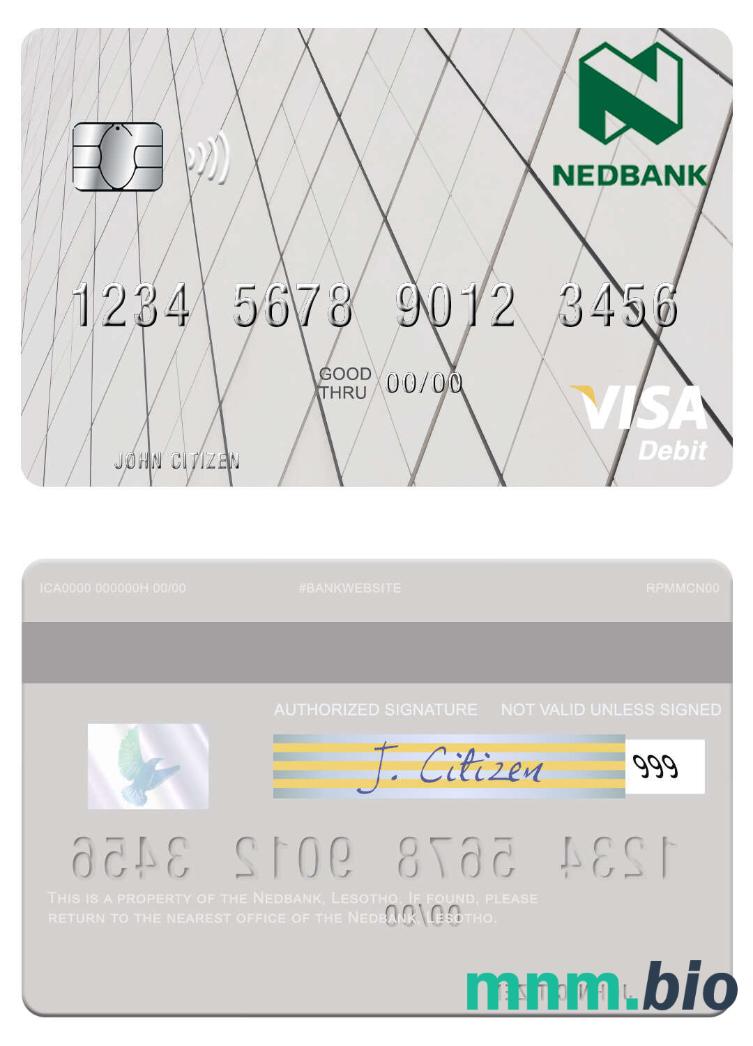 Lesotho Nedbank visa debet karta przykład w formacie PSD